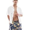 Jack & Jones Intelligence Swim Shorts In Navy Floral Print For Men Sky Captain