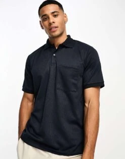 Jack & Jones Premium Textured Polo With Pocket In Navy For Men Perfect Navy