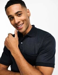 Jack & Jones Premium Textured Polo With Pocket In Navy For Men Perfect Navy -Men Style Shop 204390977 3