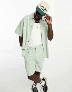 Jack & Jones Originals Oversized Clean Revere Collar Shirt In Grey Co-ord For Men Aqua Gray -Men Style Shop 204390988 1 aquagray 1