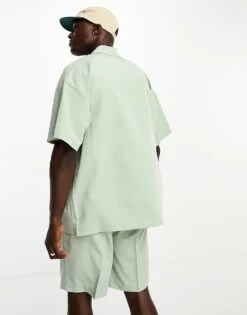 Jack & Jones Originals Oversized Clean Revere Collar Shirt In Grey Co-ord For Men Aqua Gray -Men Style Shop 204390988 2