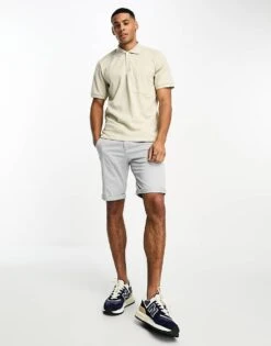 Jack & Jones Premium Textured Polo With Pocket In Beige For Men Moonstruck -Men Style Shop 204391109 3
