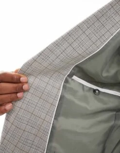 Jack & Jones Premium Slim Fit Suit Jacket In Beige Check For Men Moonstruck -Men Style Shop 204391311 3