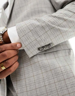 Jack & Jones Premium Slim Fit Suit Jacket In Beige Check For Men Moonstruck -Men Style Shop 204391311 5