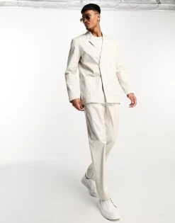 Jack & Jones Premium Relaxed Fit Double Breasted Suit Jacket In Cream For Men Tofu -Men Style Shop 204391403 5