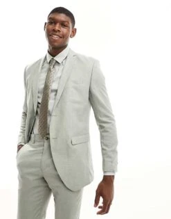 Jack & Jones Premium Slim Fit Suit Jacket In Pale Green For Men Celadon Green