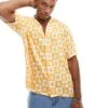Jack & Jones Originals Revere Collar Shirt With Tile Print In Orange For Men Dark Cheddar