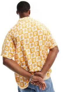 Jack & Jones Originals Revere Collar Shirt With Tile Print In Orange For Men Dark Cheddar -Men Style Shop 204645579 4