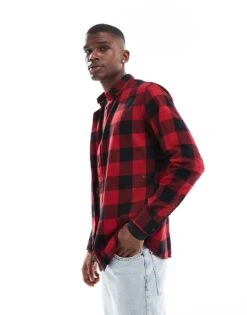 Jack & Jones Essentials Brushed Check Shirt In Black And Red For Men Brick Red -Men Style Shop 204718420 1 brickred 1