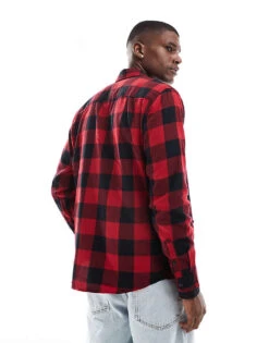Jack & Jones Essentials Brushed Check Shirt In Black And Red For Men Brick Red -Men Style Shop 204718420 2
