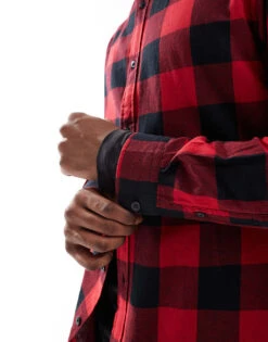 Jack & Jones Essentials Brushed Check Shirt In Black And Red For Men Brick Red -Men Style Shop 204718420 4