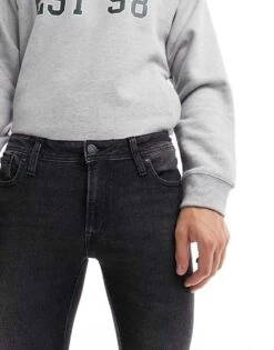 Jack & Jones Liam Skinny Jeans In Washed Black For Men -Men Style Shop 204782391 5