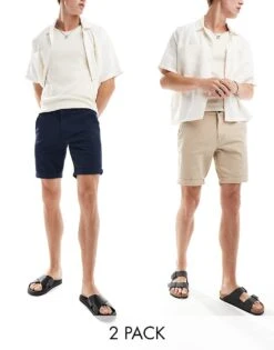 Jack & Jones 2 Pack Chino Shorts In Navy And Tan For Men Navy Blazer/oxford T -Men Style Shop 204810781 1 navyblazeroxfordt 1