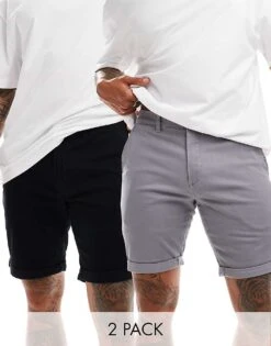 Jack & Jones 2 Pack Chino Shorts In Grey And Black For Men High Rise / Black -Men Style Shop 204810910 1 highriseblack 1