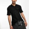Jack & Jones Originals Knitted Revere Collar Polo In Black For Men