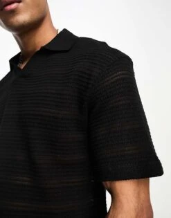 Jack & Jones Originals Knitted Revere Collar Polo In Black For Men -Men Style Shop 204840691 3