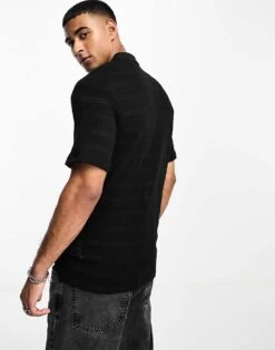 Jack & Jones Originals Knitted Revere Collar Polo In Black For Men -Men Style Shop 204840691 4