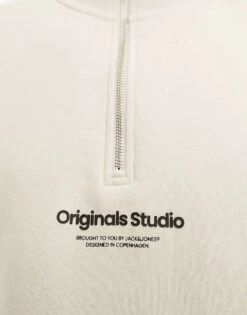 Jack & Jones 1/4 Zip Sweat With Central Logo In Beige For Men Moonbeam -Men Style Shop 204914050 3