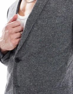 Jack & Jones Premium Slim Fit Suit Jacket In Grey Nepp For Men -Men Style Shop 204955838 4