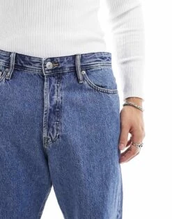 Jack & Jones Eddie Loose Fit Rigid Jeans In Mid Wash Blue For Men Blue Denim -Men Style Shop 204956403 2