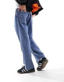 Jack & Jones Eddie Loose Fit Rigid Jeans In Mid Wash Blue For Men Blue Denim -Men Style Shop 204956403 3