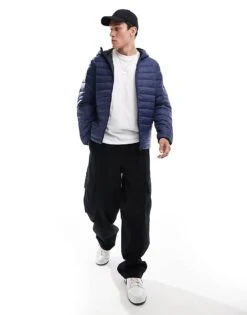 Jack & Jones Puffer Jacket With Hood In Navy For Men -Men Style Shop 205199866 3