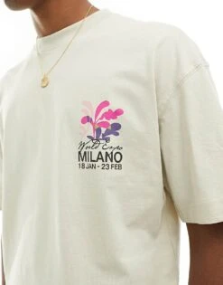 Jack & Jones Super Oversized T-shirt With Milano In Beige For Men Moonbeam -Men Style Shop 205502313 4