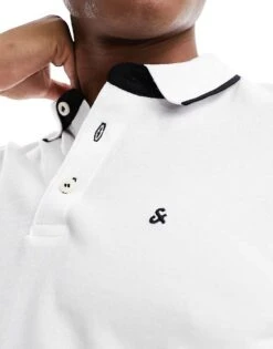 Jack & Jones Essentials Slim Fit Tipped Pique Logo Polo In White For Men -Men Style Shop 205657242 2