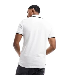 Jack & Jones Essentials Slim Fit Tipped Pique Logo Polo In White For Men -Men Style Shop 205657242 3