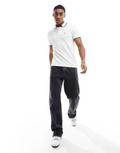 Jack & Jones Essentials Slim Fit Tipped Pique Logo Polo In White For Men -Men Style Shop 205657242 4