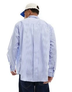 Jack & Jones Oversized Cotton Poplin Shirt In Blue Stripe For Men Dazzling Blue -Men Style Shop 205683731 2