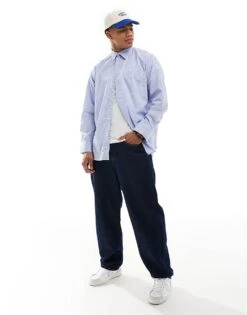 Jack & Jones Oversized Cotton Poplin Shirt In Blue Stripe For Men Dazzling Blue -Men Style Shop 205683731 3