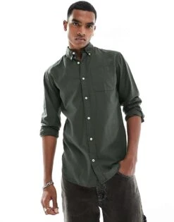 Jack & Jones Oversized Oxford Shirt In Khaki For Men Dusty Olive -Men Style Shop 205684119 1 dustyolive 1