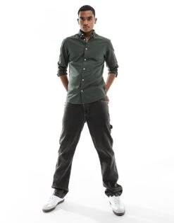 Jack & Jones Oversized Oxford Shirt In Khaki For Men Dusty Olive -Men Style Shop 205684119 2