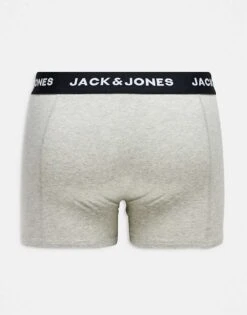 Jack & Jones 3 Pack Trunks In Multi Grey With Logo Waistband For Men Black Blue Nights -Men Style Shop 205685122 2