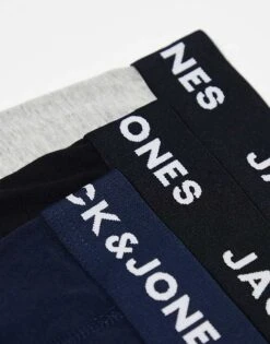 Jack & Jones 3 Pack Trunks In Multi Grey With Logo Waistband For Men Black Blue Nights -Men Style Shop 205685122 4
