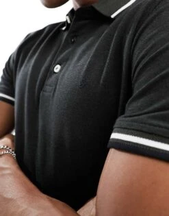 Jack & Jones Slim Fit Tipped Pique Logo Polo In Khaki For Men Forest Night -Men Style Shop 205698088 2