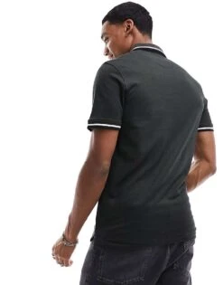 Jack & Jones Slim Fit Tipped Pique Logo Polo In Khaki For Men Forest Night -Men Style Shop 205698088 4