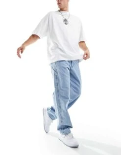 Jack & Jones Eddie Loose Fit Carpenter Jeans In Light Blue Wash For Men Blue Denim -Men Style Shop 205701226 1 bluedenim 1