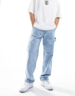 Jack & Jones Eddie Loose Fit Carpenter Jeans In Light Blue Wash For Men Blue Denim -Men Style Shop 205701226 4