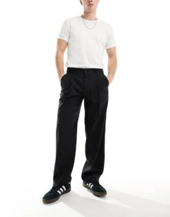 Jack & Jones Wide Leg Pleat Front Smart Trouser In Black For Men