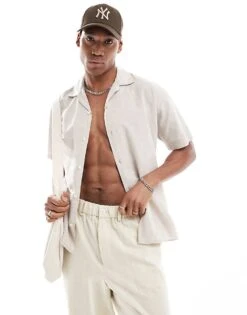 Jack & Jones Linen Shirt With Revere Collar In Beige For Men Crockery -Men Style Shop 205761116 1 crockery 1