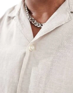 Jack & Jones Linen Shirt With Revere Collar In Beige For Men Crockery -Men Style Shop 205761116 3