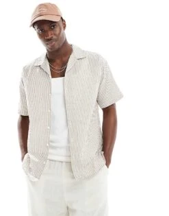 Jack & Jones Seersucker Shirt With Revere Collar In Beige For Men Crockery -Men Style Shop 205761146 1 crockery 1