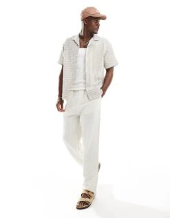 Jack & Jones Seersucker Shirt With Revere Collar In Beige For Men Crockery -Men Style Shop 205761146 4