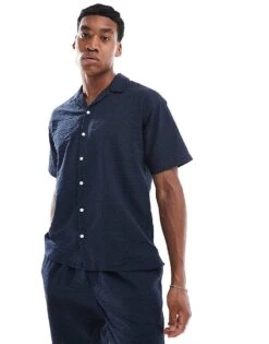 Jack & Jones Co-ord Seersucker Shirt With Revere Collar In Navy For Men Navy Blazer -Men Style Shop 205761233 1 navyblazer 1