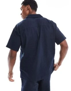 Jack & Jones Co-ord Seersucker Shirt With Revere Collar In Navy For Men Navy Blazer -Men Style Shop 205761233 4