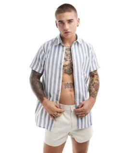 Jack & Jones Oxford Stripe Shirt In Blue For Men Ensign Blue -Men Style Shop 205761258 1 ensignblue 1