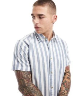 Jack & Jones Oxford Stripe Shirt In Blue For Men Ensign Blue -Men Style Shop 205761258 3