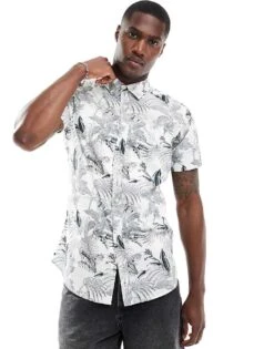 Jack & Jones Jack & Floral Shirt In Grey For Men Asphalt -Men Style Shop 205761269 3